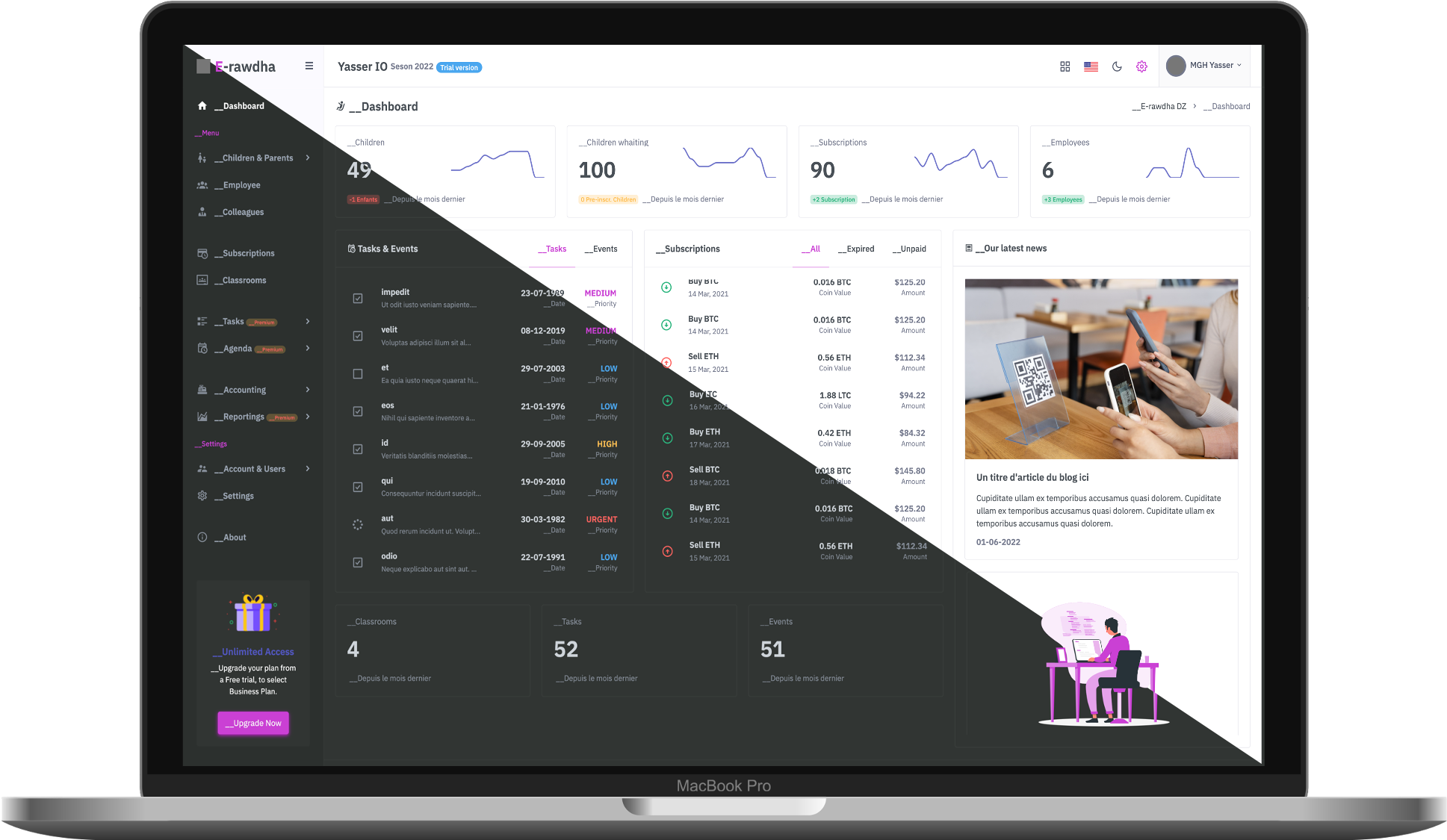 Interface de notifications pour la garde d’enfants